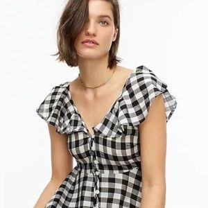 J. Crew black gingham flutter sleeve maxi dress